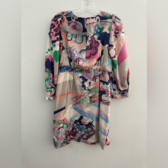 SEE BY CHLOE Dress Colorful Floral Pattern Puff Sleeve Party NWOT Size 2 EU 38 - Picture 2 of 11